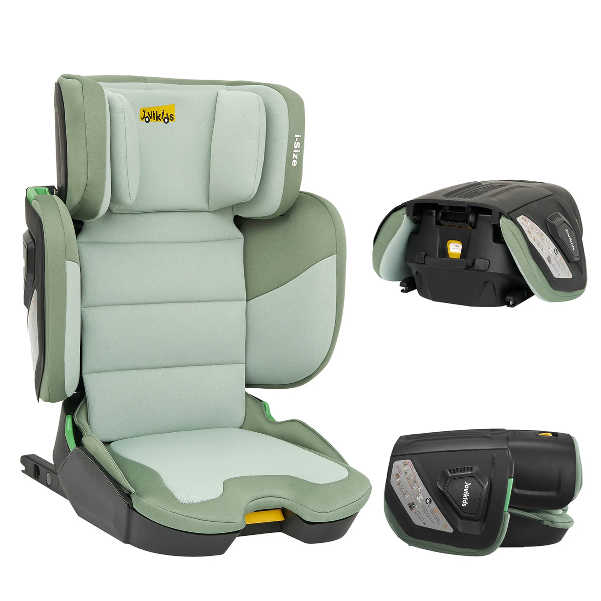 Rehausseur de Siège Auto avec Dossier Haut Vert (100–150 cm) sur fond blanc avec dossier visible
