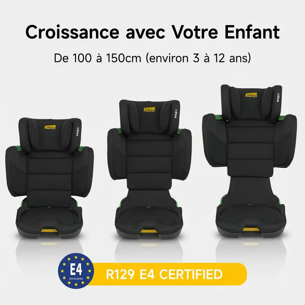 Rehausseur de Siège Auto avec Dossier Haut Noir (100–150 cm) avec dossier visible vue 2