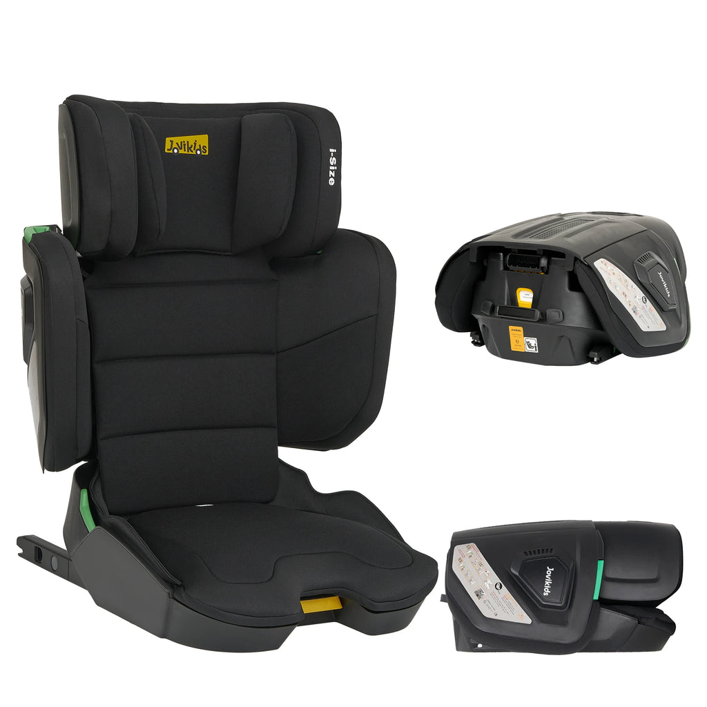 Rehausseur de Siège Auto avec Dossier Haut Noir (100–150 cm) sur fond blanc avec dossier visible