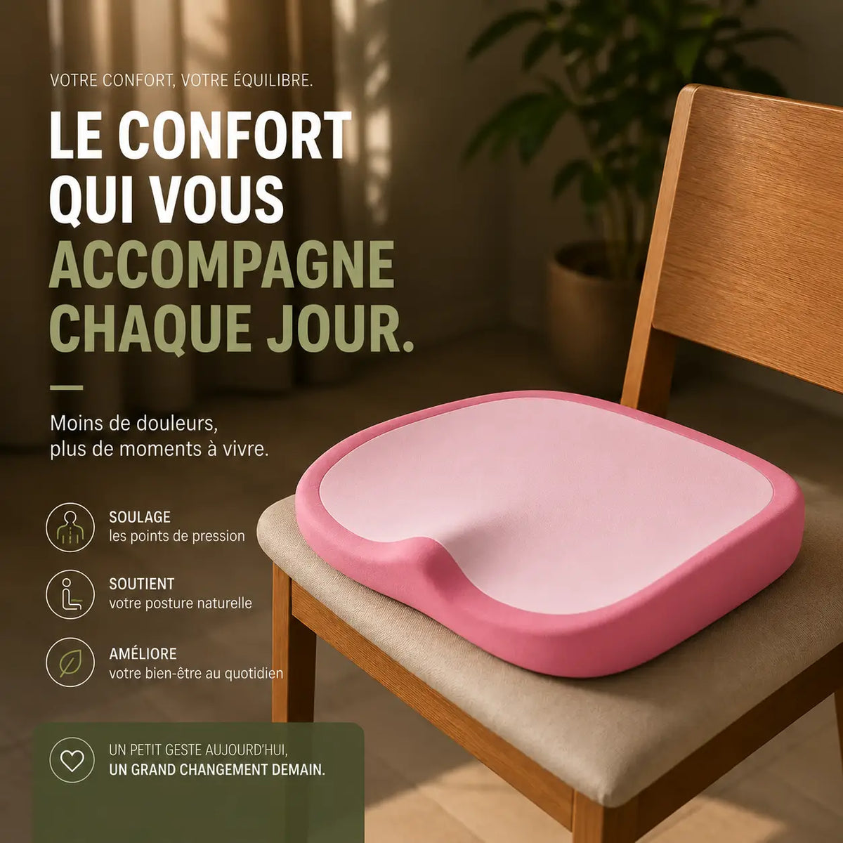 Coussin assise lecture rose vue de côté
