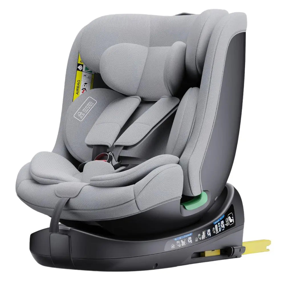 Siège auto rehausseur Isofix gris avec dossier visible