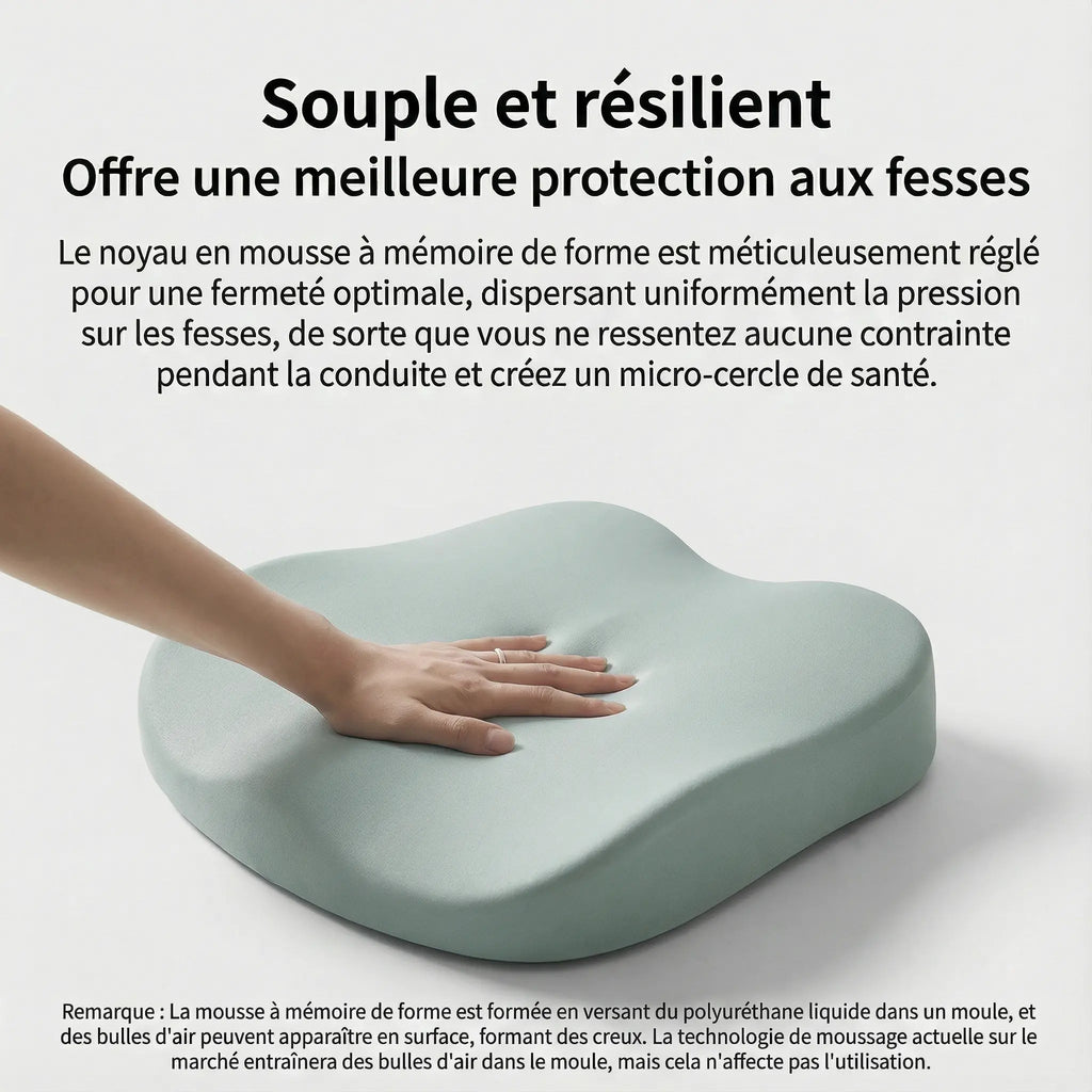 Coussin siège voiture vert détail de la finition
