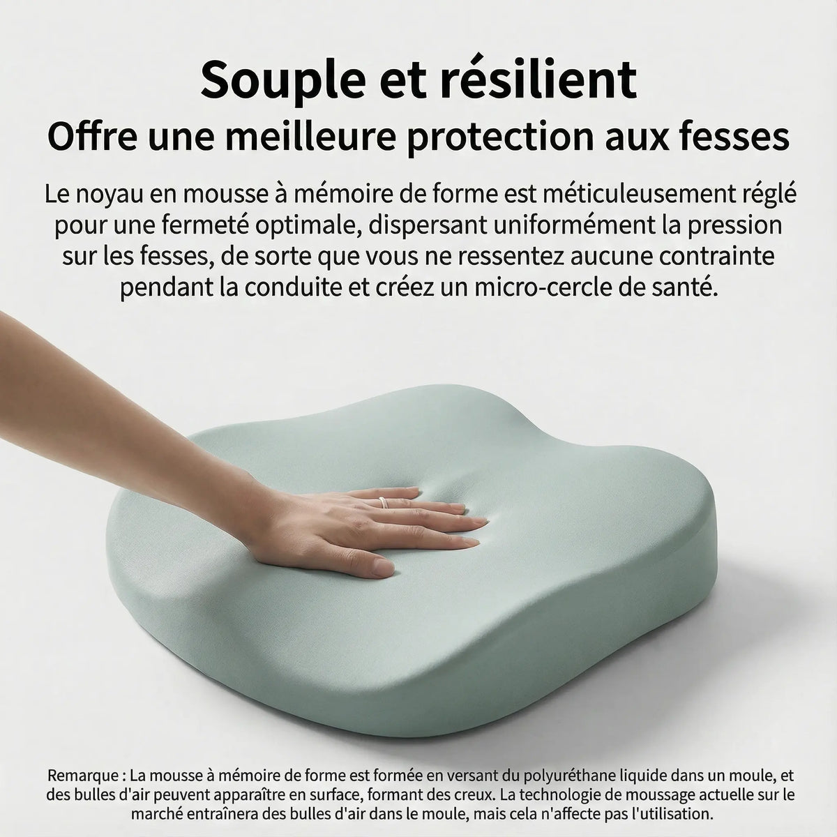 Coussin siège voiture vert détail de la finition