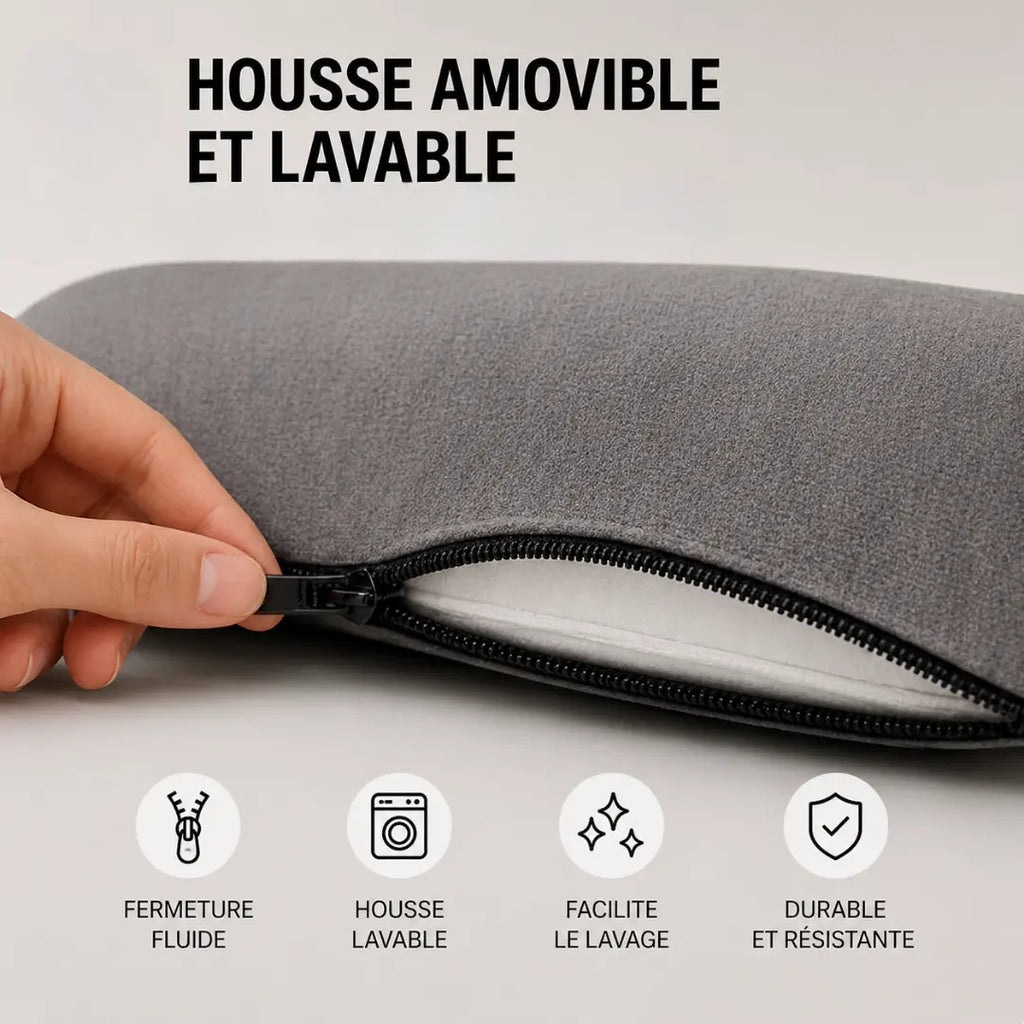 Coussin haute densité gris beige housse zippée visible