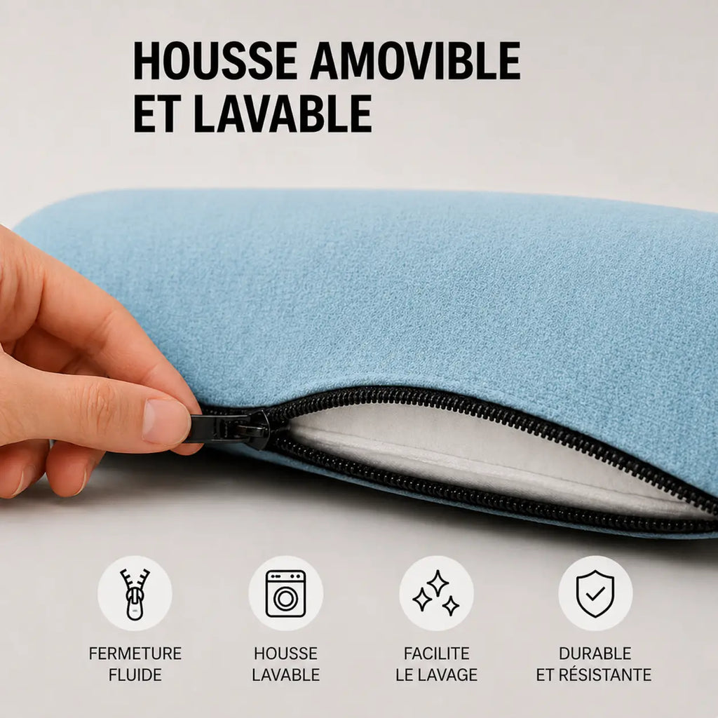 Coussin respirant coccyx bleu ciel housse zippée visible
