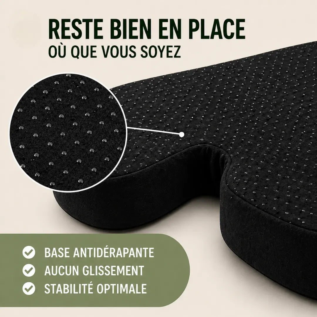 Coussin bureau gel rafraîchissant noir base antidérapante visible